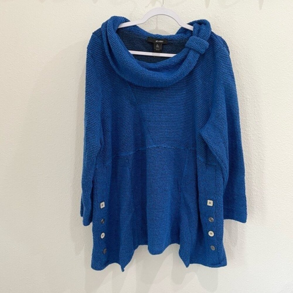 Ali Miles Cowl Neck Chunky Knit Sweater in Bright Blue
